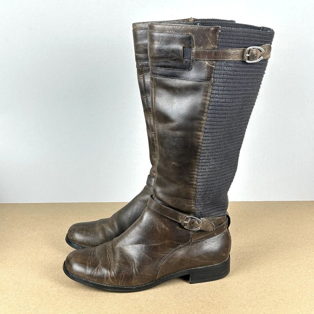 Aetrex Vera Tall Leather Boots Womens Size 7 Brown Stretch